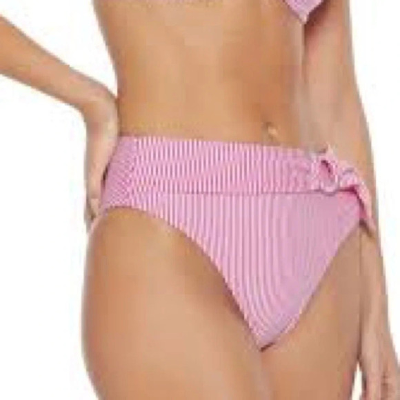 Onia Anais High Waist Belted Striped Bikini Bottom in Fuchsia - NWOT - Large - Picture 1 of 7